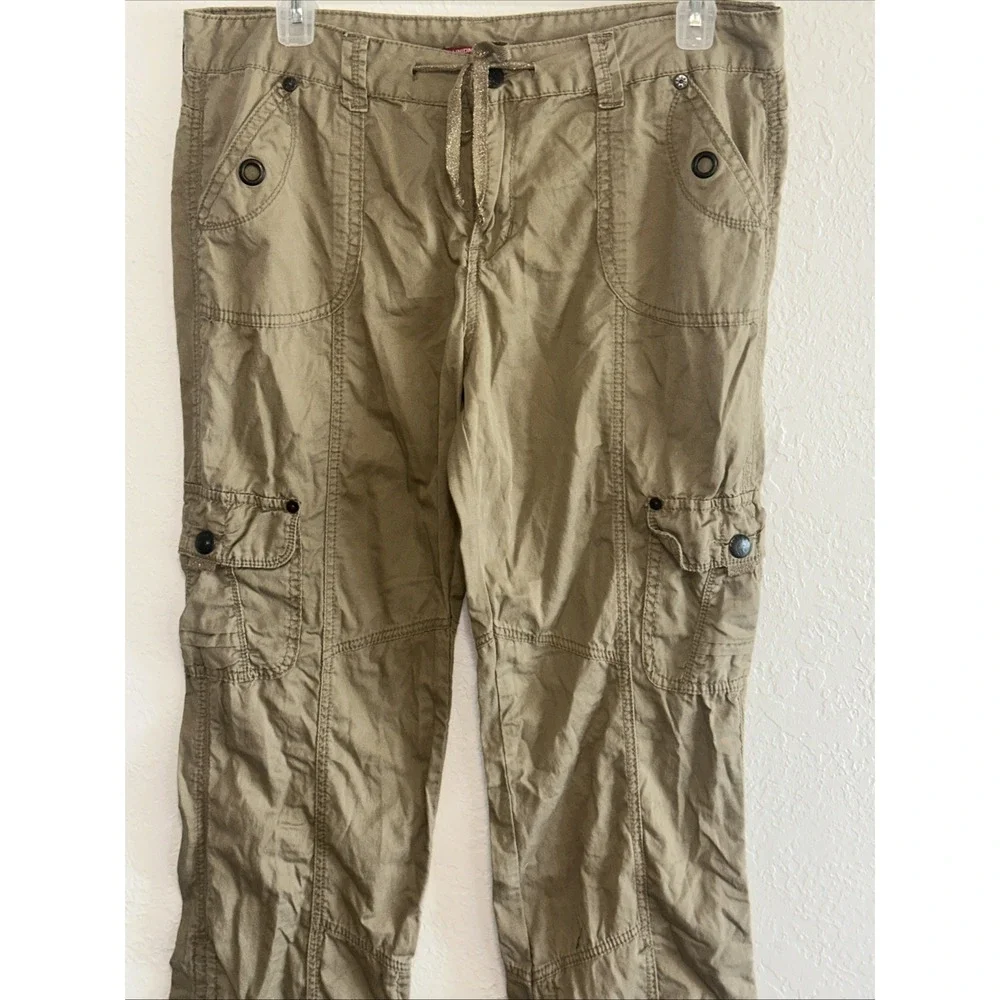 UNION BAY Womens Lightweight Cargo Pants Sz 17 M Brown Drawstring Tactical C21